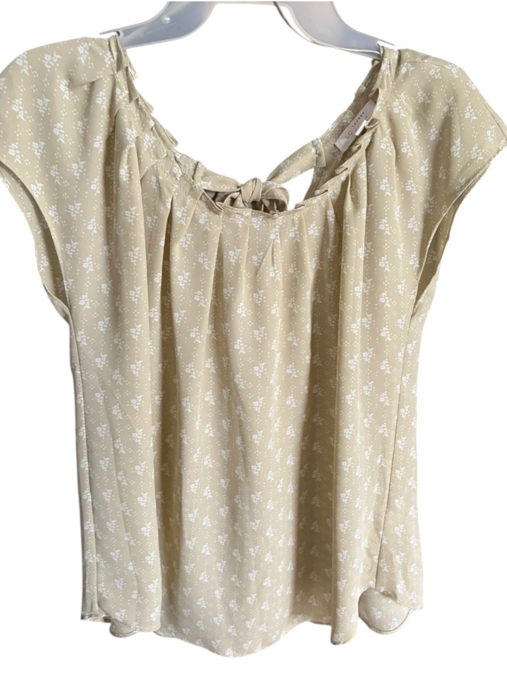 LC Lauren Conrad Beige Floral Tie-Back Blouse